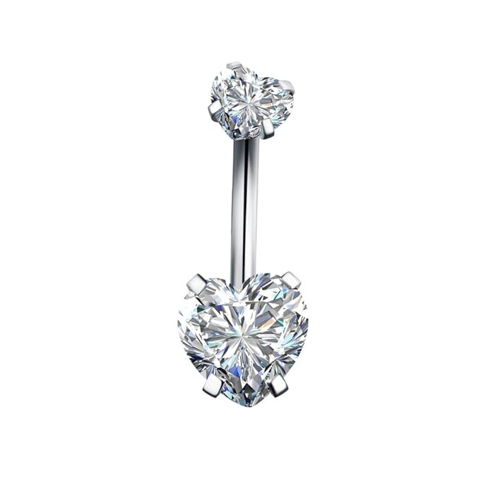 Buy 14g Surgical Stainless Steel Heart Cubic Zirconia Belly Button