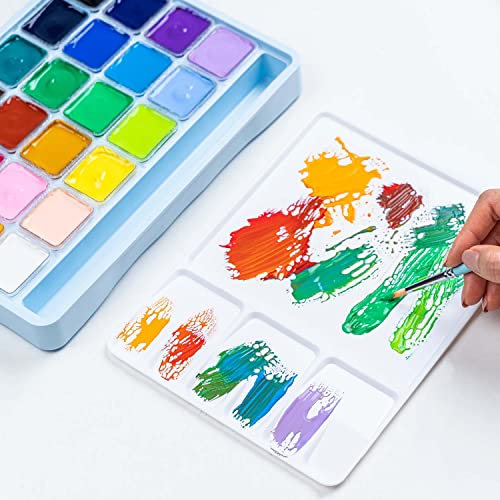 HIMI Gouache Paints set with 3 Paint Brushes, 24 Colors, 30g, Jelly Cup Design, Non Toxic Paint for Canvas and Paper, Art Supplies for Professionals (Ice Blue Case)
