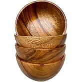 WRIGHTMART Wooden Bowl Set of 4, Small Acacia Wood Bowls, 5” Diameter, 2.5” Tall, 8 oz Capacity, Handcrafted Bowls for Salad,