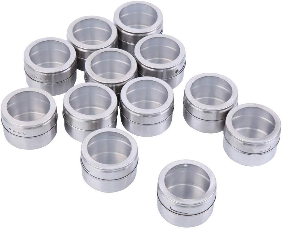 Storage Container 12pcs Magnetic Spice Tins Stainless Steel Storage Container Jars Clear Lid Kitchen，Dining & Bar