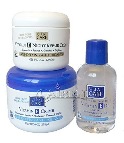 Vital Care Vitamin E Creme Age Defying Antioxidants + Vital Care Vitamin E Oil + Vital Care Vitamin E Night Repair Creme (3pcs)