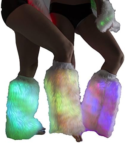 Light up Furry Leg Warmers - Festival Clothing Fluffies (Color Changing)