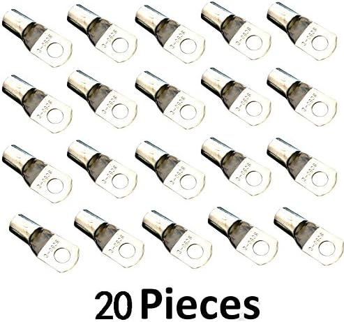 guangshun 20 pcs Tinned Marine Grade Copper Battery Welding Cable Lug Connector Terminal for 2/0 Gauge 2/0 AWG) (3/8"(10mm), 2/0AWG)
