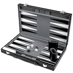 Brybelly Deluxe 15-Inch Backgammon Set with Stitched Black Leatherette Case