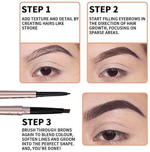 7Pcs Eyebrow Pencil Dark Brown,Waterproof Eyebrow Pencil Set,Eyebrow Definer Smudge-Proof,with Eyebrow Stencil Tweezer Razor Set