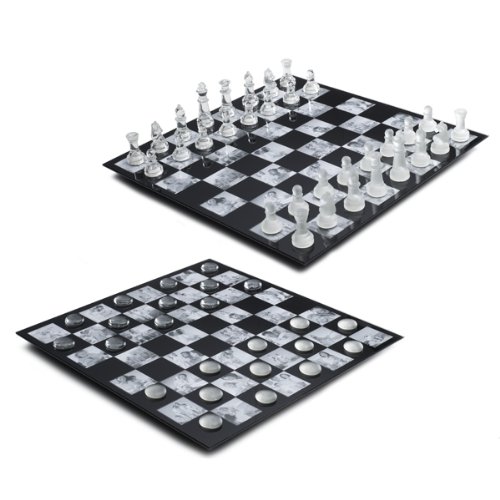 MELANNCO Glass Chess/Checkers, Black