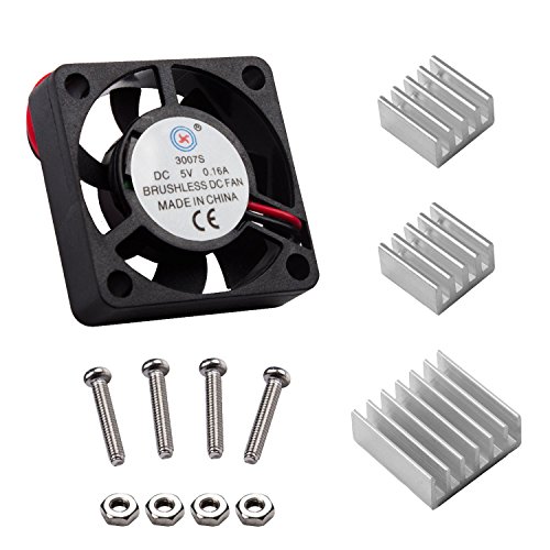 Smraza Cooling Cpu Fan DC 5V with 3 Pcs Aluminum Heatsinks for Raspberry Pi 3, 2, RPi Model B B+