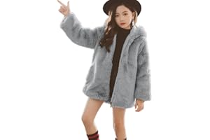 ASHER FASHION Little Big Girls Winter Outfit Hooded Fur Jacket Warm Cotton Fleece Thick Coat Outwear