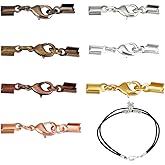 PH PandaHall 7 Colors 28 Sets Fold Over Cord End Caps Lobster Claw Clasps Necklace Cord Ends Leather Rope Ends with Lobster Clasp Crimp Covers Clips for Ribbon Tassel Bracelet Necklaces Jewelry Craft