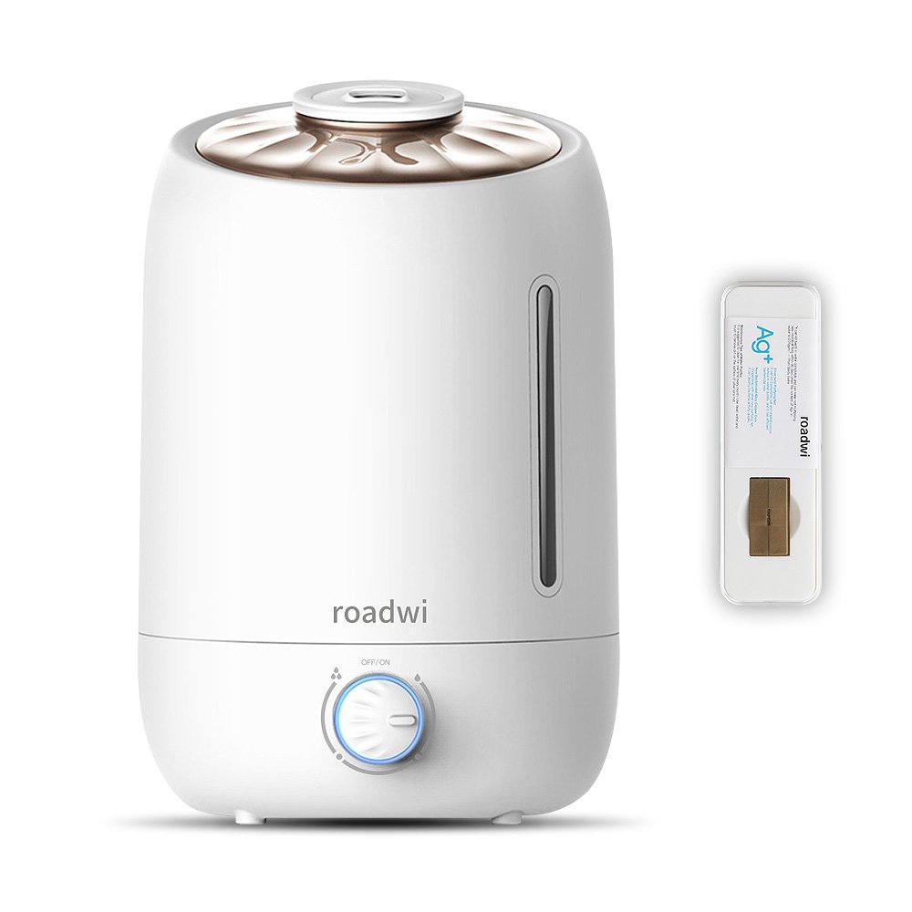 Roadwi 5L Antibacterial Diffuser Humidifier, Large Capacity Ultrasonic Diffusers Running 20+ Hours, Adjustable Mist mode for Home Office Bedroom Living Room Yoga (FREE Silver Ion Water Purifier)