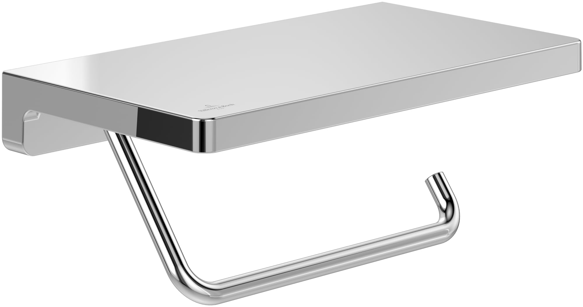 Villeroy & Boch Elements Striking Toilet Paper Holder with Shelf, Toilet Paper Holder for Wall Mounting, Brass Toilet Roll Holder, Square, Chrome