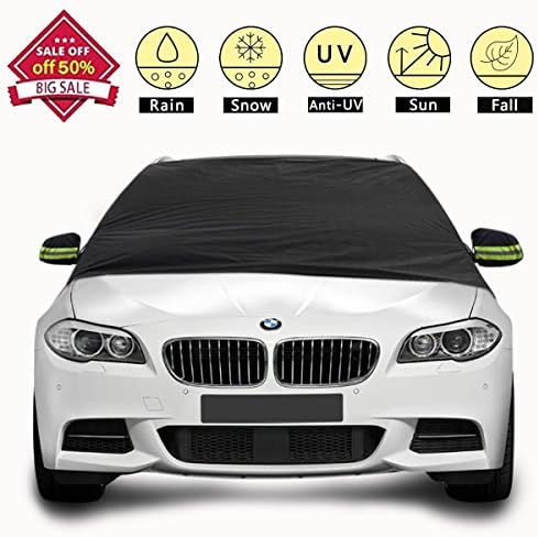 PrettyFirst Windshield Cover for Ice and Snow - Car Windshield Snow Cover - Frost Snow Ice Waterproof Windproof Dustproof Outdoor Protector Car Covers Fits Most Car, SUV, Truck, Van (83.46"x48")