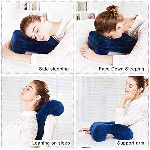 WER Nap Sleeping Pillow Cushion AF8 Bamboo Charcoal Memory Foam Pillow Slow Rebound Desk Nap Pillow with Hollow Design Ideal for Face Down Sleeper Back Support, Removable Washable Velvet Cover