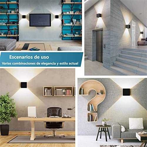 Sunsign lampara exterior pared, 12W lampara de pared, iluminación led modernos, Ángulo de haz ajustable hacia arriba y hacia abajo, IP65 impermeable, 2 pieza, negro(luz calida)