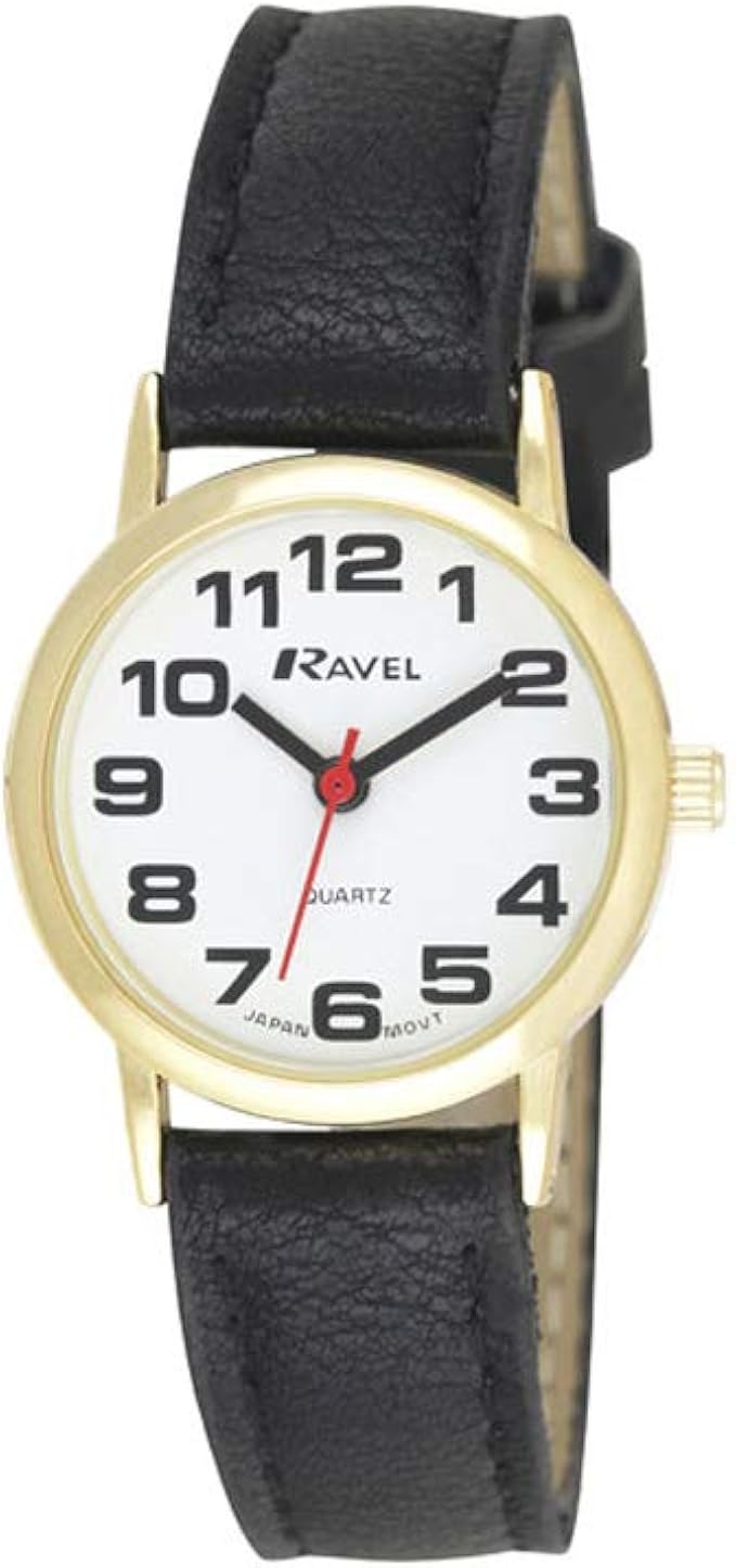 Ravel Unisex Easy Read Watch with Big Numbers Black/Gold Tone/White