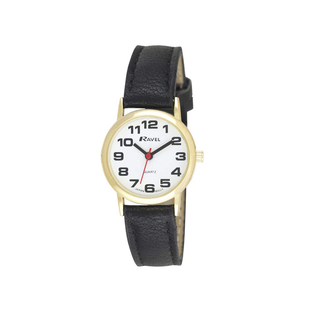 Ravel Women's Easy Read Watch with Big Numbers - Black/Gold Tone/White Dial — image 1