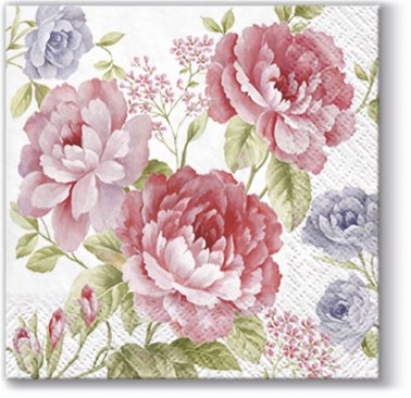 Julietta Pink and Blue Roses Paper Cocktail Napkins 40pcs Decoupage