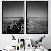 2 Piece Framed Canvas Wall Art Black and White Scenery Canvas Prints Home Artwork Decoration for Living Room,Bedroom - 16