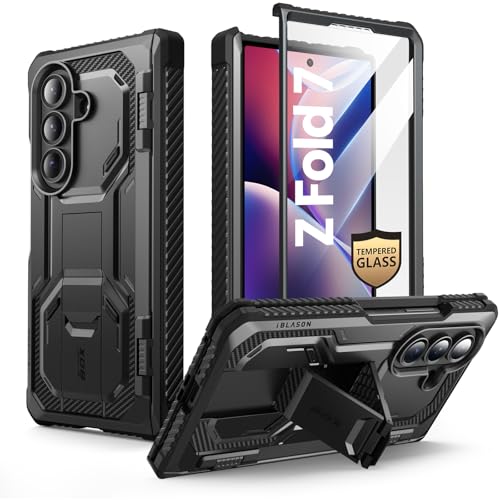 i-Blason Armorbox for Samsung Galaxy Z Fold 7 Case with Stand [Tempered Glass Screen Protector] [Hinge Protection] Full-Body Heavy Duty Rugged Shockproof Protective Case for Z Fold 7 (Black)