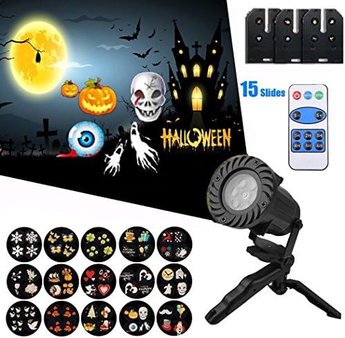 Christmas Projector Lights, Vexverm 15 pcs Replaceable Slides IP65 Waterproof Outdoor Landscape Rotating Spotlight LED Remote Control for Halloween Christmas, Garden, Party, Holiday Decoration