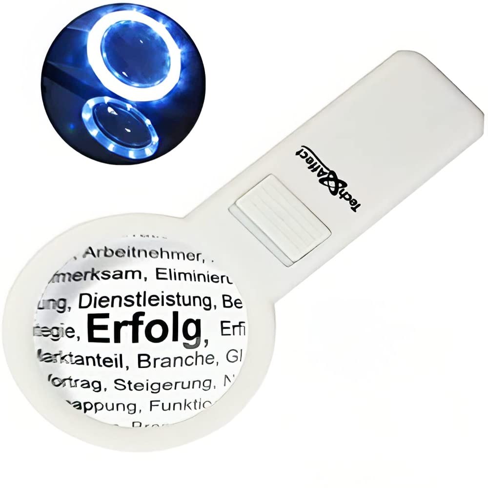 Hand Held Magnifier with Light - Strong Magnifying Glass Hand Lens - Big White