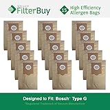 15 - Bosch Type G Vacuum Bags, Bosch part # 462544, BBZ51AFG1U & BBZ51AFG2U. Designed by FilterBuy to fit Bosch Compact, Formula, HealthGuard, Electro Duo & Plus Canister Vacuum Cleaners