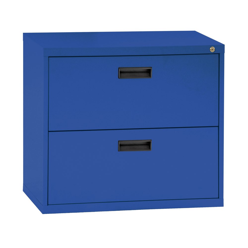 Amazon Com Sandusky 400 Series Blue Steel Lateral File Cabinet With Plastic Handle 30 Width X 27 1 4 Height X 18 Depth 2 Drawers Industrial Scientific