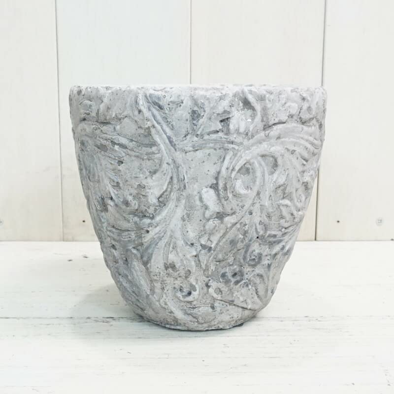 Flowerpot, Fashionable, Antique Ceramic Pot, Arabesque S  6.9 inches (17.5 cm), Hole No. 6, White, White, Conical, Plant Pattern, Pattern, Picture, Pattern, Shabby Pot, Gardening, Indoor, Covent