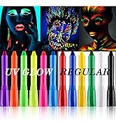 CCbeauty UV Glow In The Dark 12 Colors (6 Glow+6 Regular) Face Paint Crayons, Black Lights Lumino...