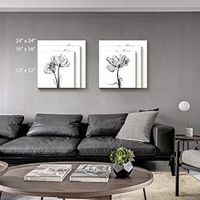2 Panel Canvas Wall Art Black and White Flower Canvas Prints Painting Wall Decor for Living Room Wooden Framed Home Decorations - 12"x12" x 2 Panels