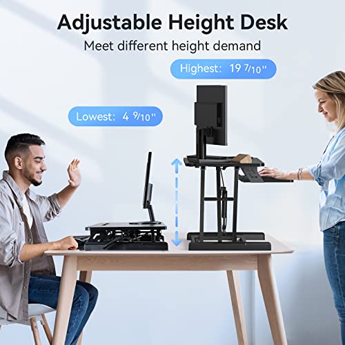 Standing Desk Converter, 35’’ W Height Adjustable Desk Riser w/ Detachable Keyboard Tray, Gas Spring , Fits Dual Monitors, Stand up Desk Riser for Standing or Sitting, Ideal for Home Office, Black