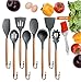 BUDNLE Silicone Kitchen Utensils 9-Piece BONUS Silicone Pastry Brush Kitchen -Heat Resistant Cooking Utensil Set with Natural Hard Wood Handle, Non-Stick, BPA Free (Dark Gray)