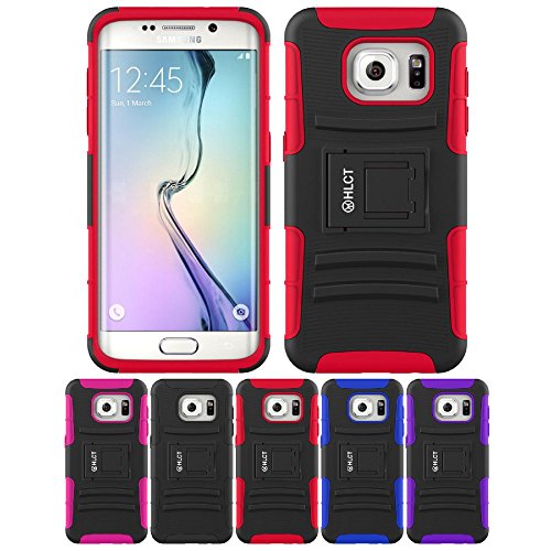Galaxy S7 Edge Case, HLCT Rugged Shock Proof Dual-Layer Case with Built-In Kickstand for Samsung Galaxy S7 Edge (2016) (Red)