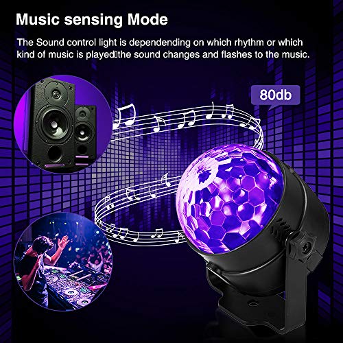 SOLMORE LED UV Black Light 3W Disco Ball Party Lights DJ Lights Sound Activated Strobe Light Stage Lighting for House Party Nightclub Karaoke Dance Wedding Ballroom Halloween Event(with Remote) - Thumbnail 3