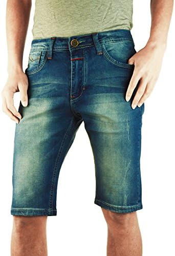 PHOENISING Men's Stylish Denim Shorts Fashion Washed Fabric Jeans Blue