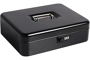 Cash Box with Money Tray and Combination Lock, Parrency Large Money Box 11 4/5" x 9 2/5" x 3 1/2" (Black Combination Lock, XLarge)