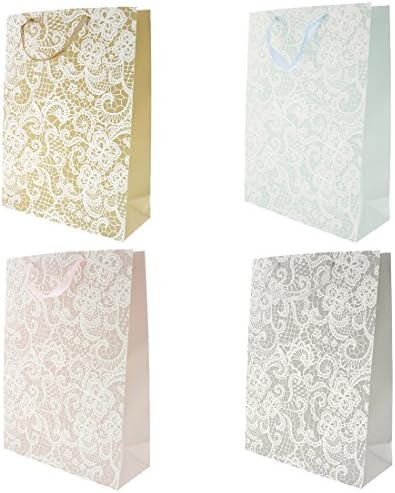 Elegant Jumbo Glitter &amp; Matte Vintage Pastel Gift Bags - 4 Pack, 16.5" x 12" x 5"