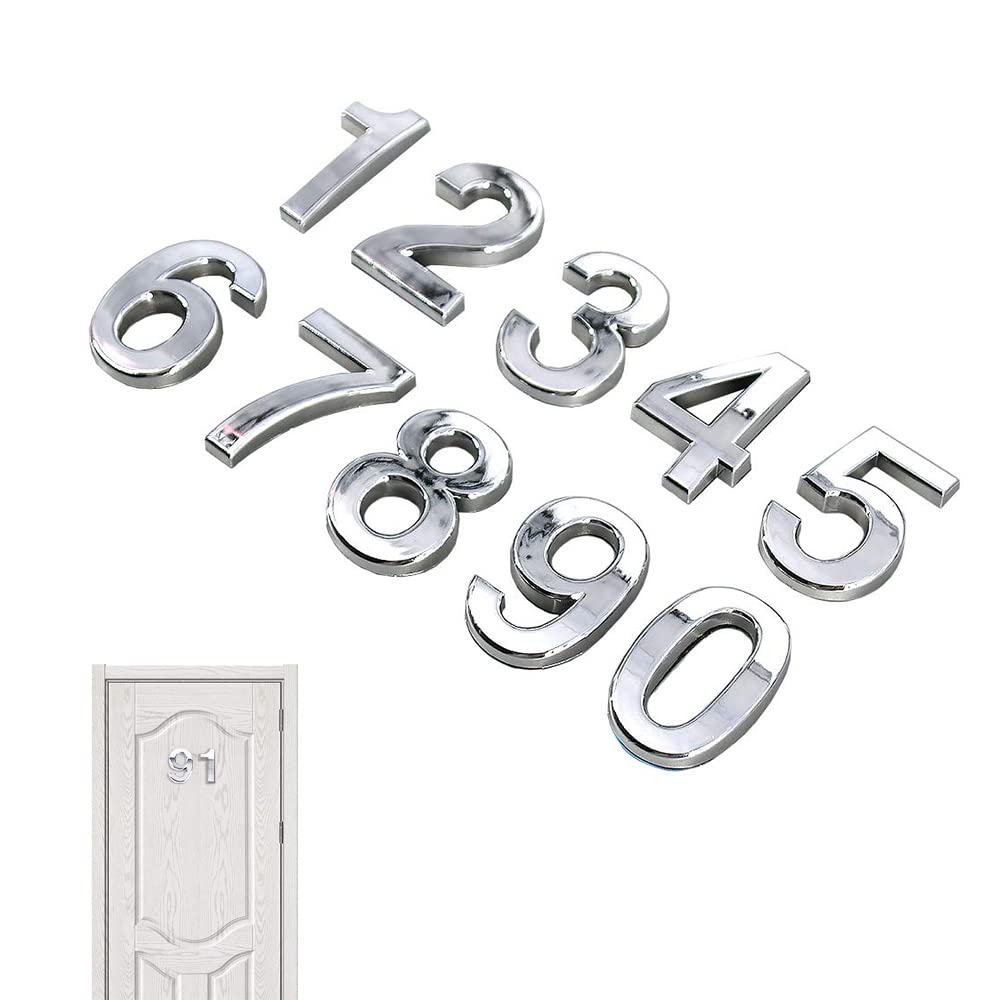 Skystuff 10Pcs Door Numbers Self-Adhesive Address Numbers Metal Plating House Numbers for House Mailbox Apartment Office 0 to 9 (Silver)