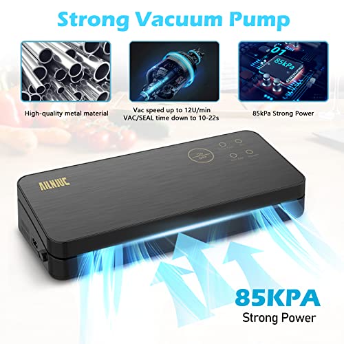 Vacuum Sealer Machine Preservation AILNJUC - Automatic Food Vacuum Sealer for Kitchen Food Preservation,with External Vacuum System,Dry & Moist Food Modes,Led Indicator Lights