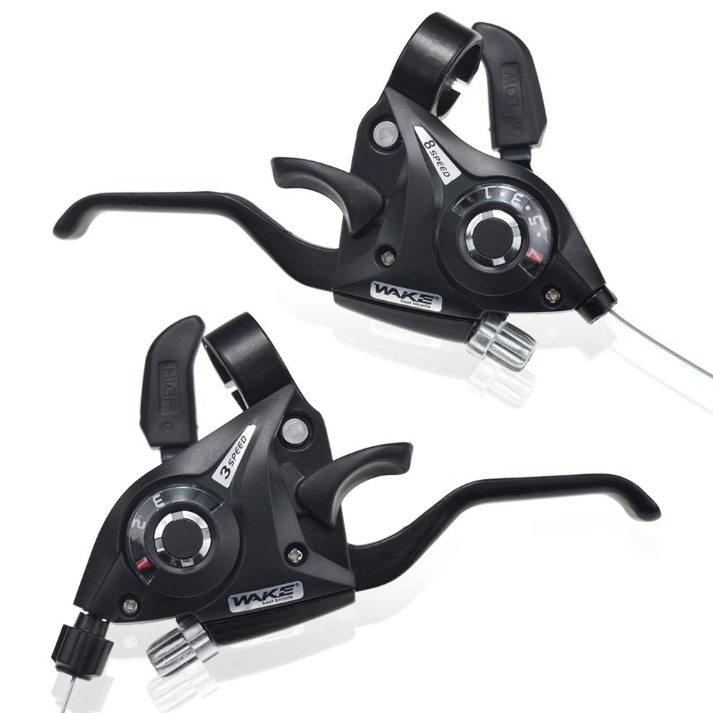 FOMTOR 3x8 Bike Shifters Set 24Speed Mountain Bike Shifters Left Right Brake Lever Shifter with Cables for Mountain Bike Folding Bike, V-Brake (1 Pair)
