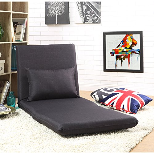 image for Loungie Relaxie Black Linen Flip Chair | 5-Position Adjustable Back | 