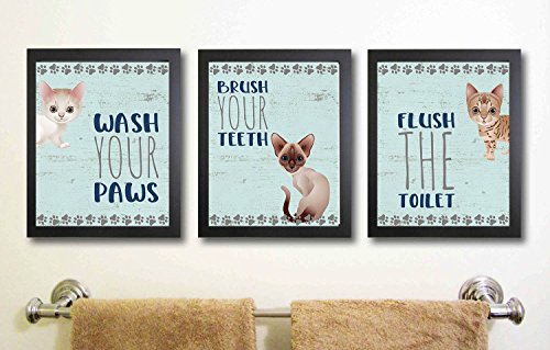 Silly Goose Gifts Kitty Cat Themed Bathroom Wall Art Print Decoration (Set of 3) - //coolthings.us