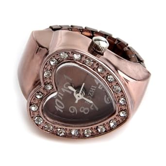 Anillo Reloj Metal Circonita Forma Corazon Oro Rosado