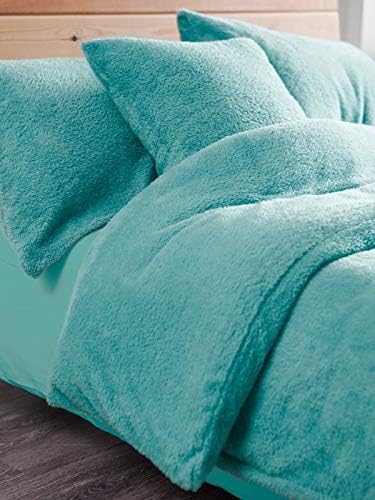 EXQUIZIT HOME Fleece Duvet Quilt Cover Bedding Set With Matching Pillowcase Teddy Fleece Warm and Cosy Teal King Only