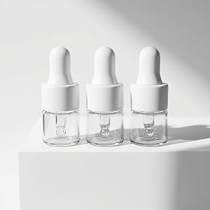 3 Pcs 1ML Glass Dropper Bottles, Clear Eye Dropper Vials with White Pipette Caps, Small Essential Oil Sample Containers for T