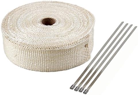 TESWNE 32Ft Titanium Exhaust Heat Wrap For Car & Motorcycle Exhaust Tape With Stainless Ties 10M (White)