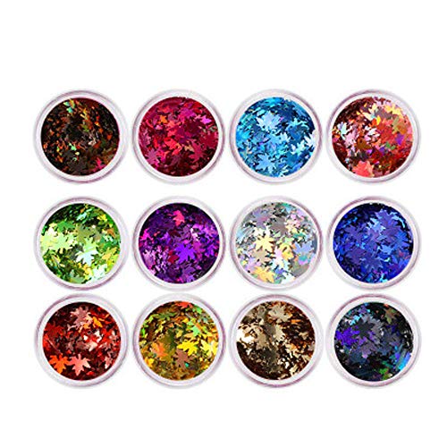 24 Boxes Fall Nail Art Stickers Nail Art Sequins Nails Decorations Supply Manicure Tips Accessories Autumn Gradient Maple Leaf Thin Nail Sequins for Decoration Festival