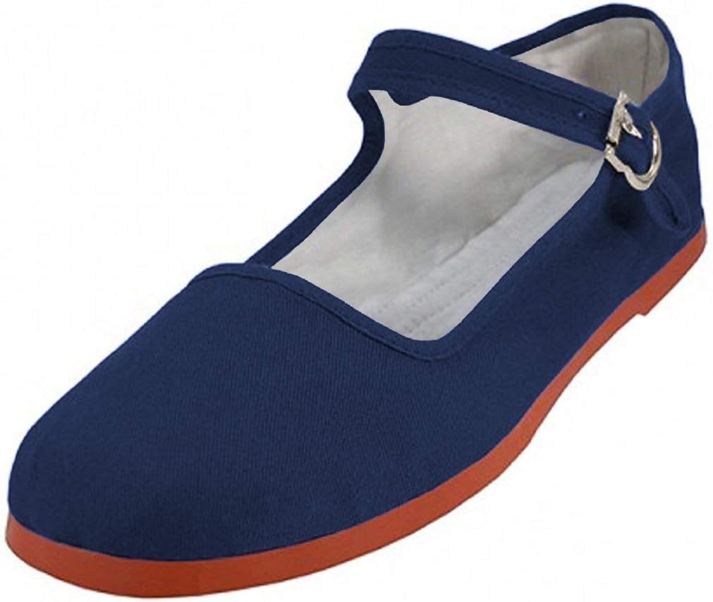 Easy USA Women's Cotton Mary Jane Shoes Ballerina Ballet Flats Shoes (10, 114 Navy)