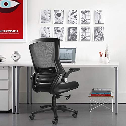 Funria Mesh Desk Chair with Wheels Black Mesh Office Chair with Flip Up