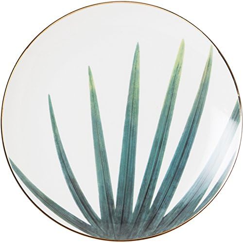 YUWANW Western European-Style Gilt Home Plate Salad Plate Platters Dining Table Wobble Plate Nordic Plants Models, The Nordic Plants Plate (A Section)